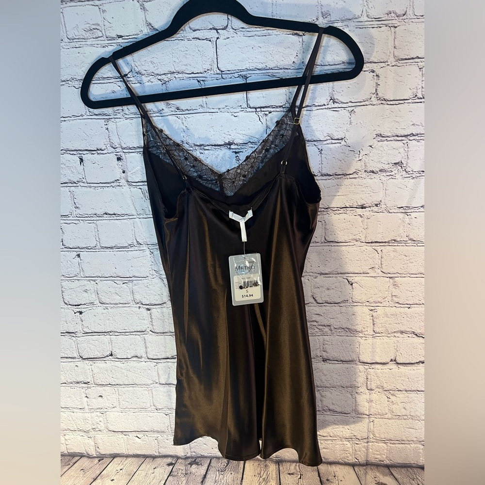 Metro 7 dark brown Satin Camisole with Lace Trim